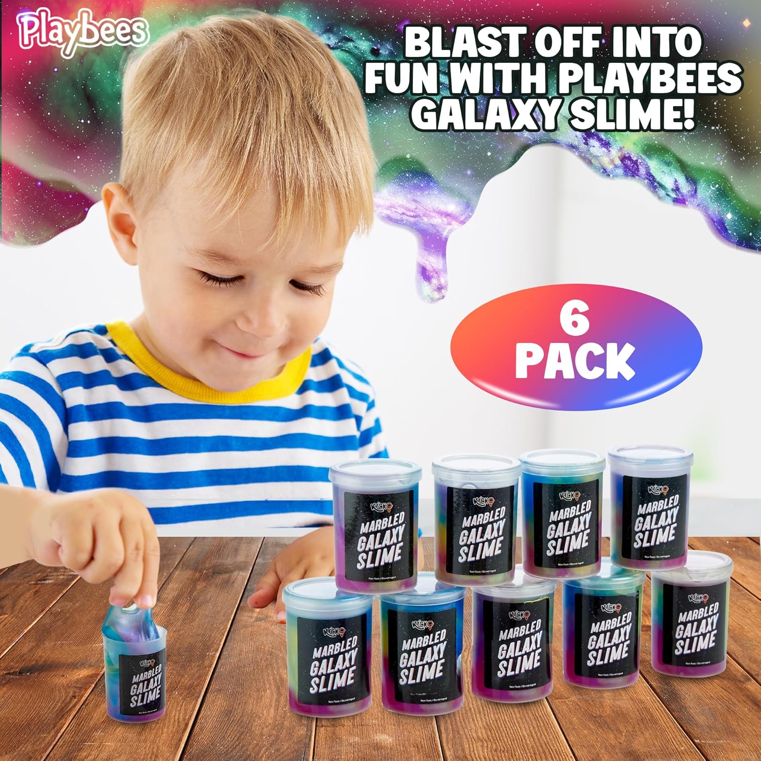 Playbees Galaxy Slime 6 Pack Marbled Slime Gooey Unicorn Fidget Kit Party Favors for Girls Boys Stretchy & Non-Sticky Super Soft Sludge Toy Classroom Rewards Goodie Bag Stuffers