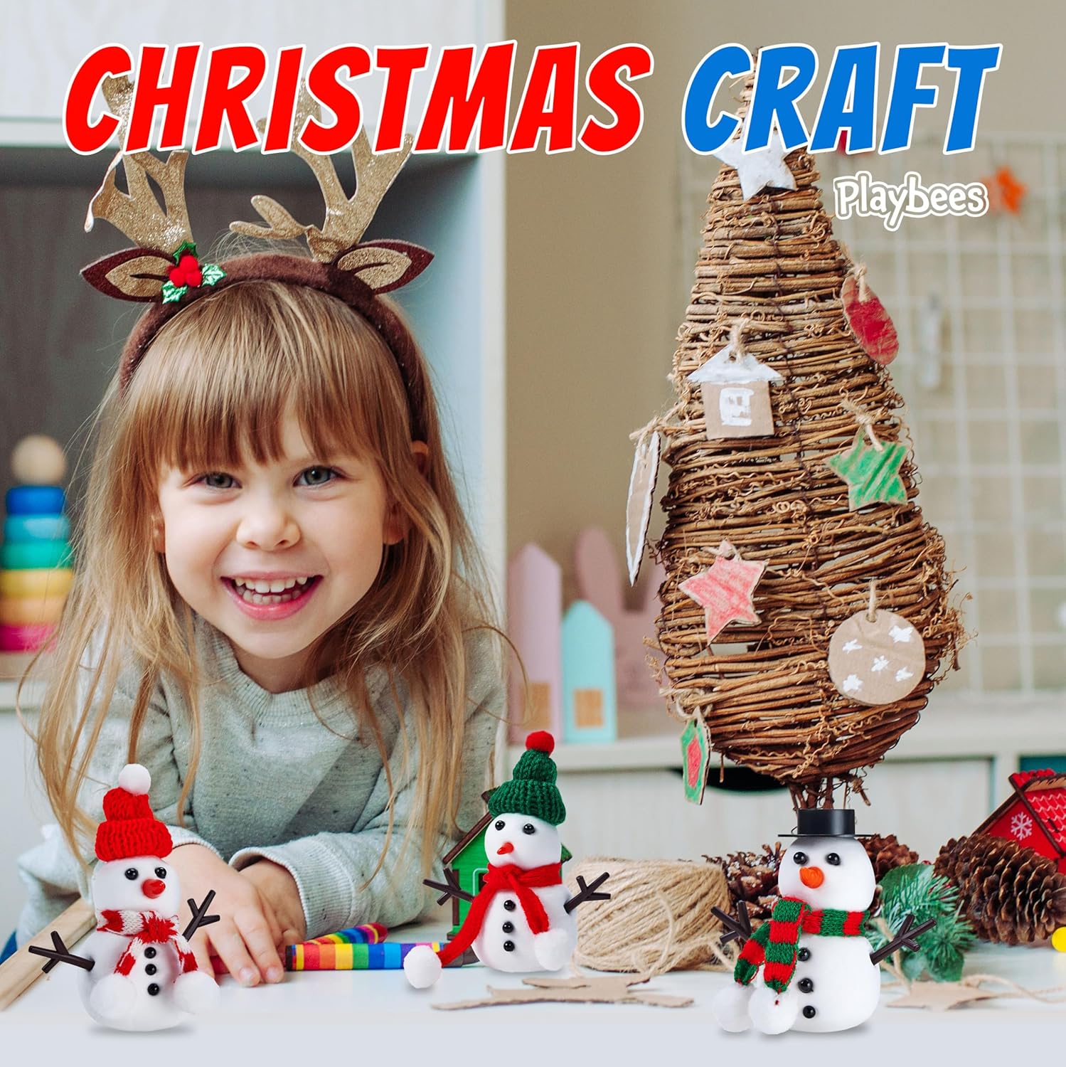 Playbees Snowman Making Kit for Kids 3-12 - Air Dry Clay Snowman DIY Craft Set – Creative Holiday Activity, Christmas Stocking Stuffer & Winter Craft