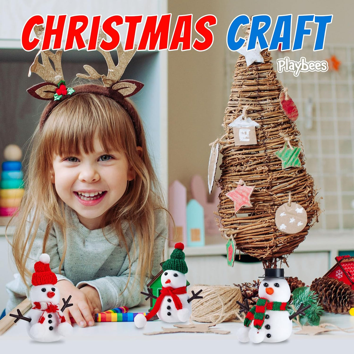 Playbees Snowman Making Kit for Kids 3-12 - Air Dry Clay Snowman DIY Craft Set – Creative Holiday Activity, Christmas Stocking Stuffer & Winter Craft