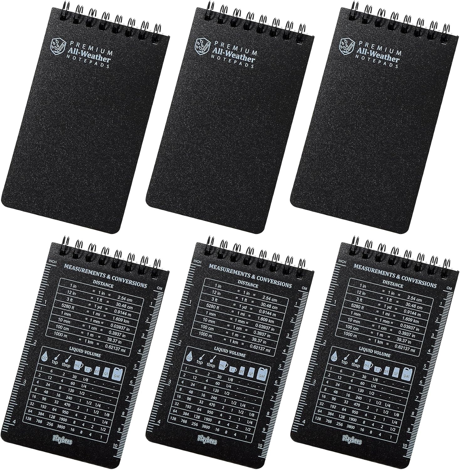 Playbees 6 Pack Waterproof Notebook 3 x 5 top-Spiral Pocket Notepad All Weather Pocket Notebook 100 Lined Pages for Outdoor Office/Police/Contractor back for school supplies for kids & adults