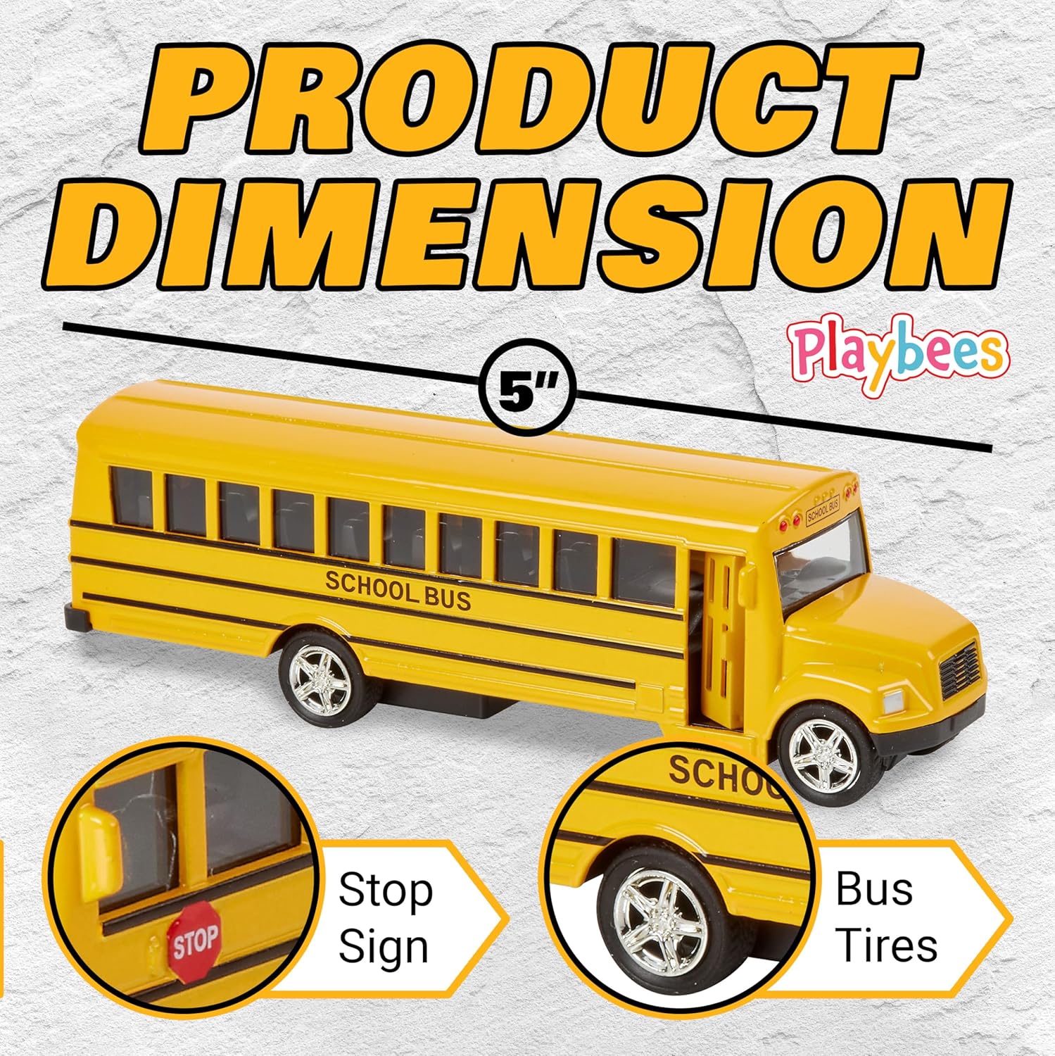 Playbees Long-Nose School Bus Die Cast Metal Model Toy Car 6 Inches with Pullback Action Durable Pull Back Car Door Opening & Closing Realistic School Bus - Great for Gifts, Birthdays, Boys & Girls