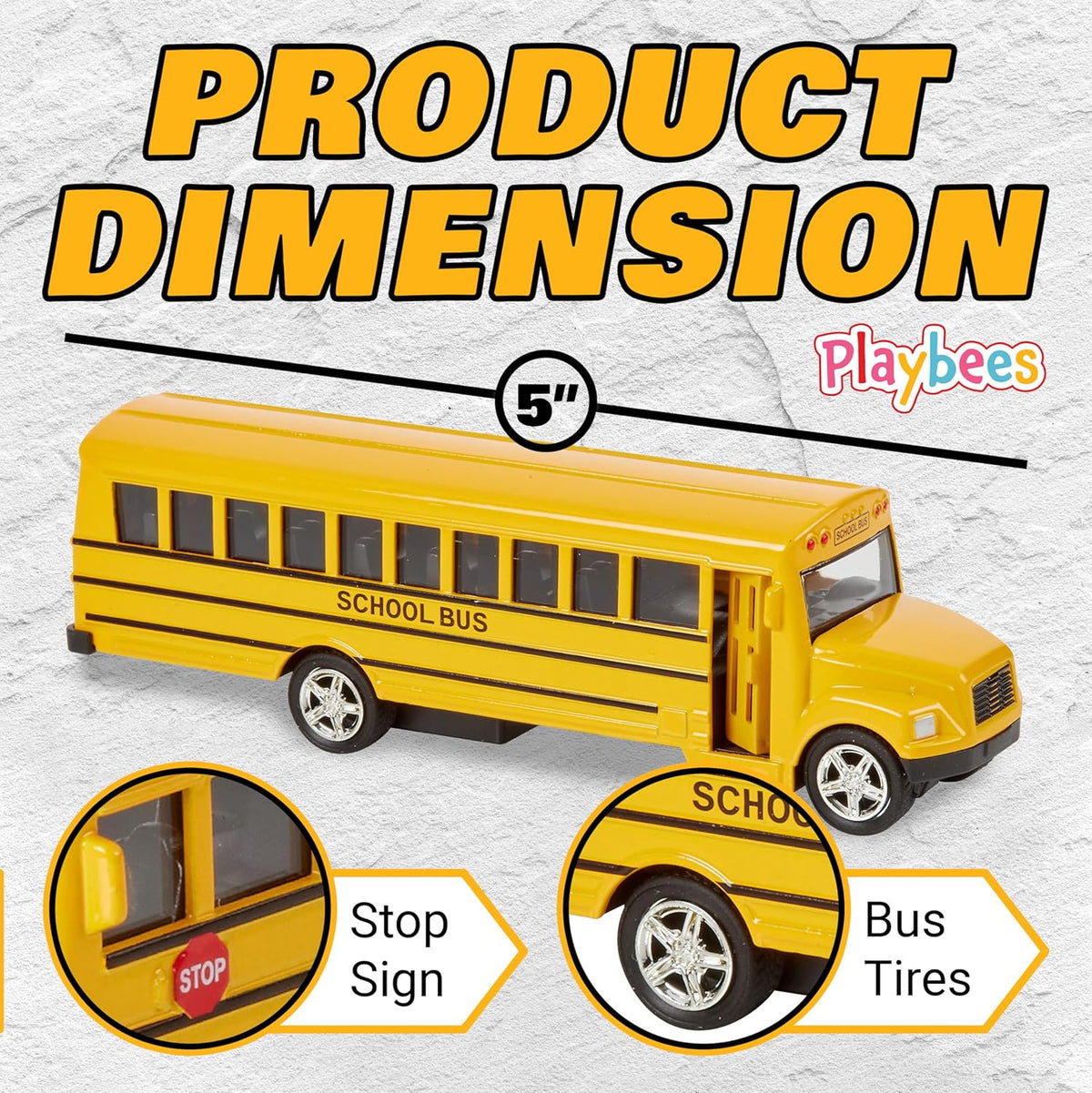 Playbees Long-Nose School Bus Die Cast Metal Model Toy Car 6 Inches with Pullback Action Durable Pull Back Car Door Opening & Closing Realistic School Bus - Great for Gifts, Birthdays, Boys & Girls