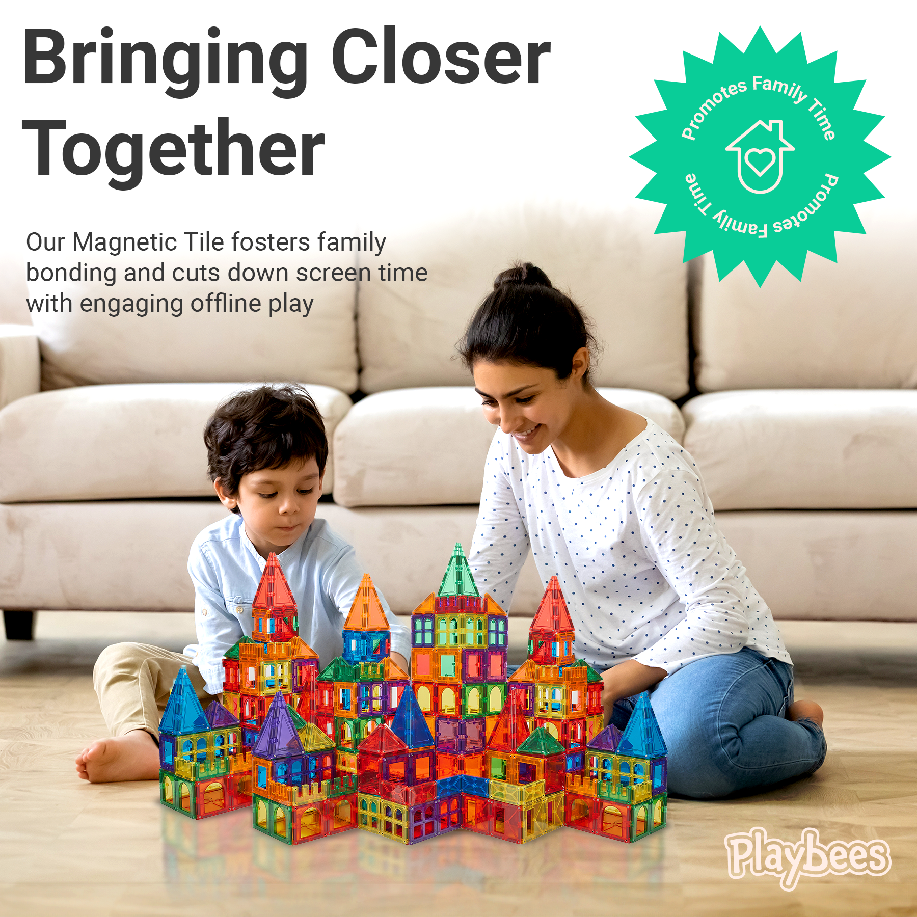 Magnetic Building Tiles 100 Piece Set With Car - Magnet Tiles for Kids Ages 4-8, Building Block Set