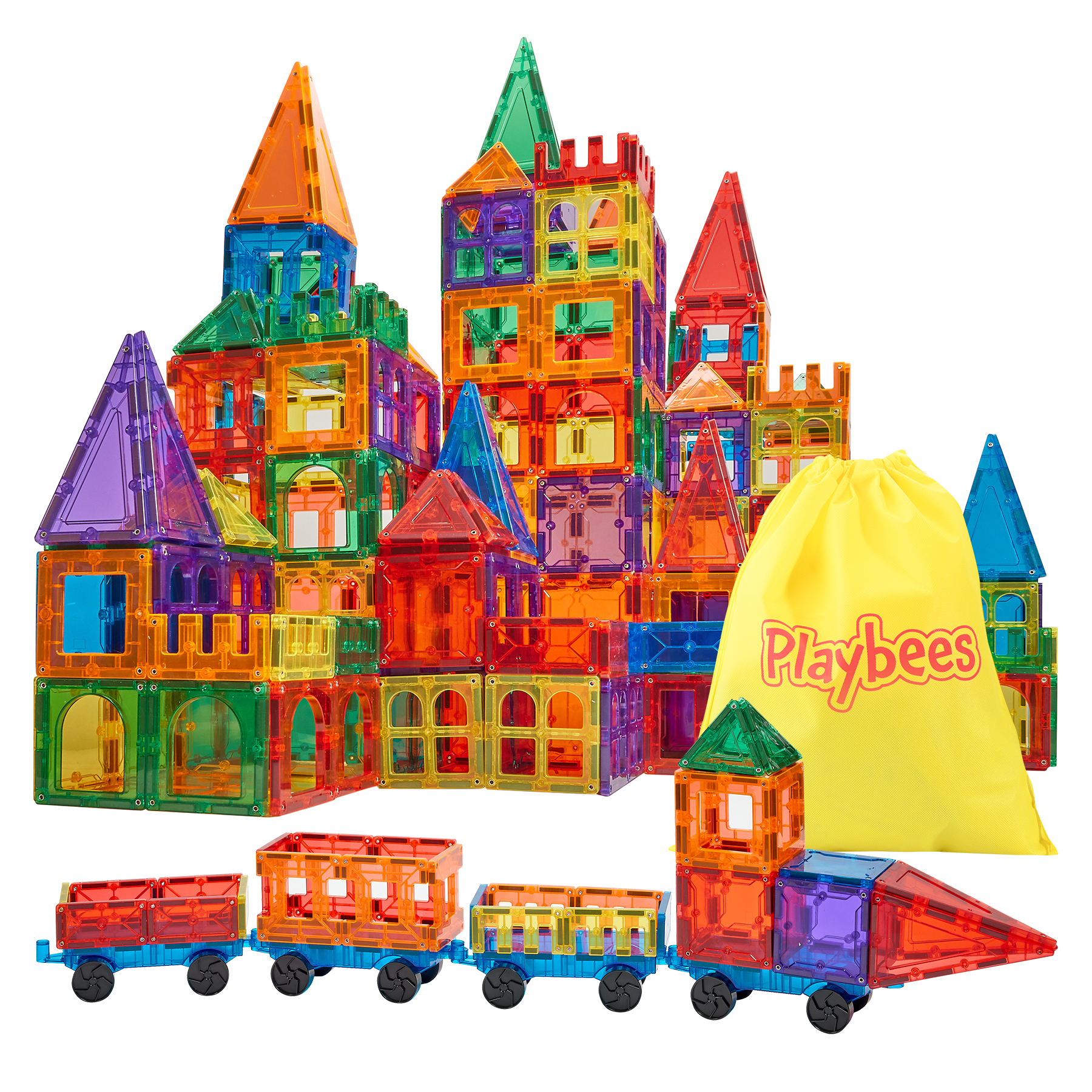 Magnetic Building Tiles 100 Piece Set With Car - Magnet Tiles for Kids Ages 4-8, Building Block Set