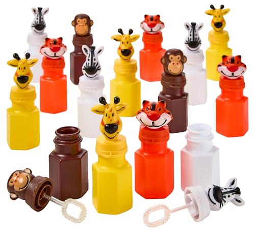 Zoo Animal Bubbles - 24 Pack - Safari Party Favors, Bulk Mini Wand Bottles - Jungle Zoo Characters for Kids