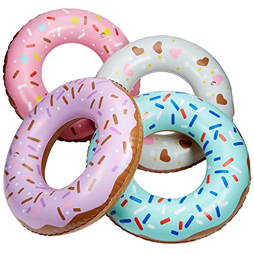 Sprinkle Donut Pool Floats - 4 Pack - Inflatable Floaties for Kids & Adults - Fun Summer Water Toy