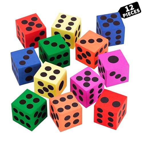 Foam Dice Set - 12 Pack - Classic Colors to Ignite Imaginations, Perfect for Gifts and Parties