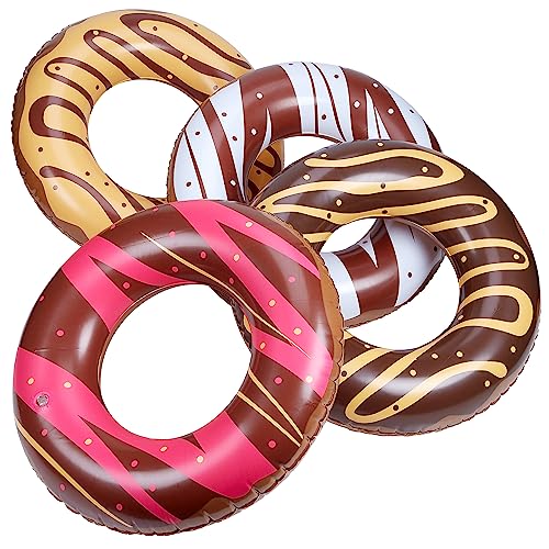 Chocolate Donut Inflatable Pool Floats - 4PK - Fun Swimming Rings &  Pool Floats for Kids & Adults -  Summer Toys - Pool Parties & Decoration
