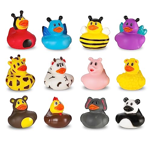 Assortment Rubber Duck Toy Duckies for Kids - 12 Pack - Perfect for Sensory Play, Stocking Stuffers, and More