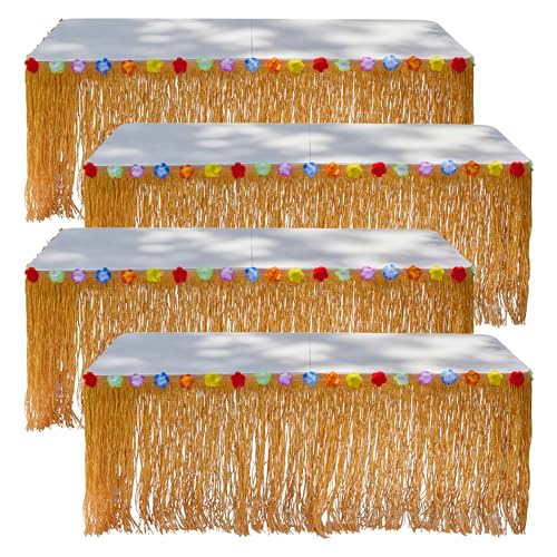Luau Hawaiian Grass Table Skirt - 4 Pack - 9 Feet x 29 Inch - Authentic Island Party Decorations