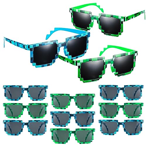 Pixel Sunglasses - 12 Pack - Robot Eye-wears - Pixelated Graphics Frames - UV Protected and Durable